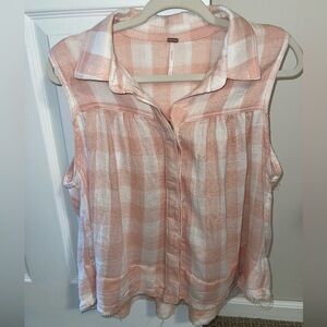 Free People Pink and White Checkered Blouse